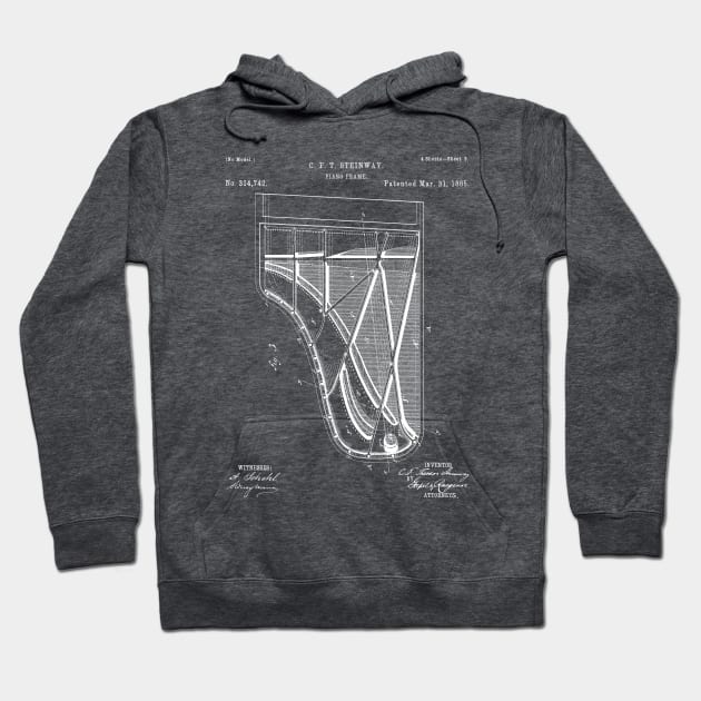 Steinway Grand Piano Patent - Piano Player Art - Black Chalkboard Hoodie by patentpress